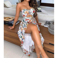 Printed Sexy Sleeveless Split Dress - Thumbnail 2