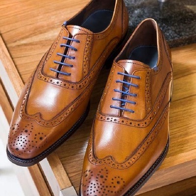 Decent hand stitch oxfords brown wingtip brogue leather lace up shoes - Thumbnail 3