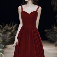 Burgundy velvet long A line prom dress evening dress - Thumbnail 1