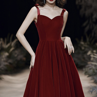 Burgundy velvet long A line prom dress evening dress - Thumbnail 2