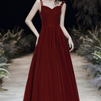 Burgundy velvet long A line prom dress evening dress - Thumbnail 7
