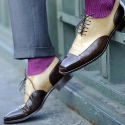 New twotone leather hand stitch lace up shoes