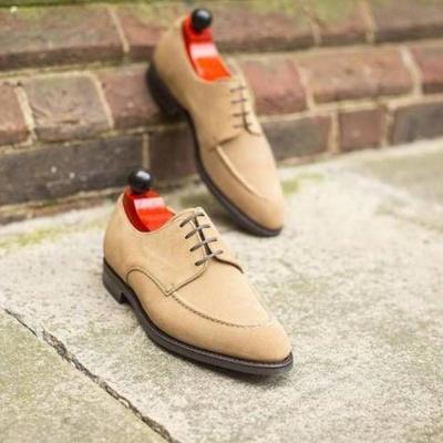 Men beige customize split lace up handmade dress fashion shoes