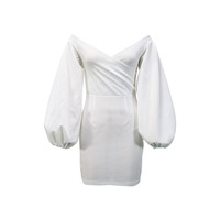 Sexy V-Neck High Waist Long Sleeve Off-Shoulder Bag Hip Dress - Thumbnail 3