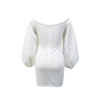 Sexy V-Neck High Waist Long Sleeve Off-Shoulder Bag Hip Dress - Thumbnail 5