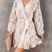 Women's Lace Long Sleeve Dress - Thumbnail 3