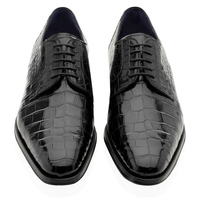 Sale Handmade Men's Black Alligator Leather Lace Up Shoes - Thumbnail 1