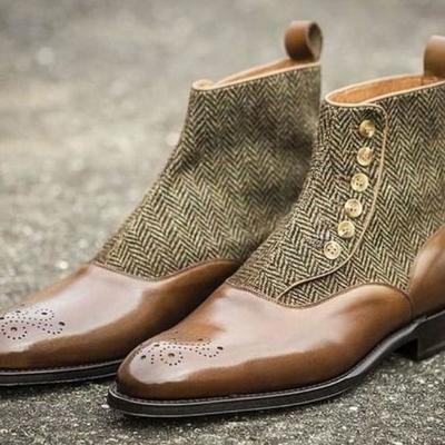 New handmade brown leather suede brogue button boot - Thumbnail 3