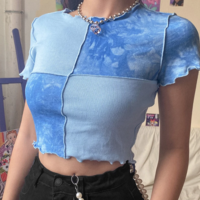 Free Shipping-TIE DYE COLOR BLOCK RUFFLE FRILL TOP - Thumbnail 2