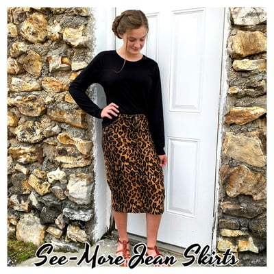 Leopard mid-length denim skirt