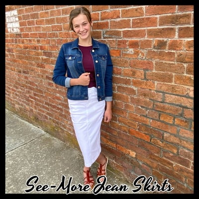 WHITE MID-LENGTH DENIM SKIRT