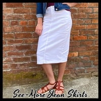 WHITE MID-LENGTH DENIM SKIRT - Thumbnail 1