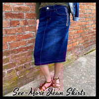 RILEY RHINESTONE MID LENGTH DARK WASH DENIM SKIRT - Thumbnail 1