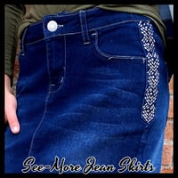 RILEY RHINESTONE MID LENGTH DARK WASH DENIM SKIRT - Thumbnail 2