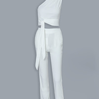 One-Shoulder Tight Sexy Sleeveless Two-Piece Set - Thumbnail 4