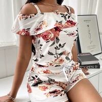 Floral Sling Strapless High Waist Shorts Two-Piece Suit - Thumbnail 2