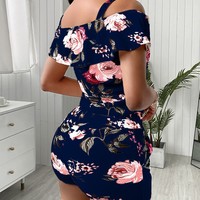 Floral Sling Strapless High Waist Shorts Two-Piece Suit - Thumbnail 6