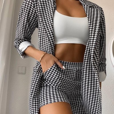 Houndstooth shorts two-piece suit - Thumbnail 3