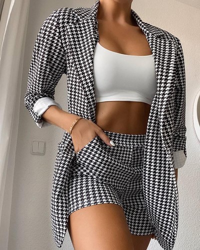 Houndstooth Shorts Two-Piece Suit