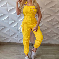 Solid Color High Waist Sleeveless Casual Jumpsuit - Thumbnail 4