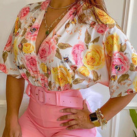 Pink Floral Print Shorts Two-Piece Suit - Thumbnail 3
