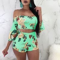 Fashion Printed One-Shoulder Two-Piece Set - Thumbnail 4