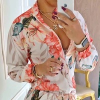 Casual Printing Long-Sleeved Shorts Two-Piece Suit - Thumbnail 2