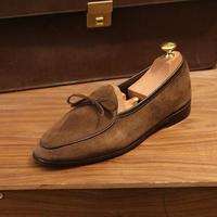 Classic Brown Hand Stitch Round Toe Suede Loafers For Adult - Thumbnail 1