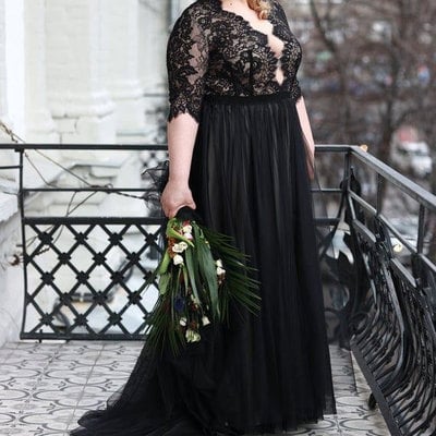 Plus size black deep v neck wedding dresses bridal gown - Thumbnail 3
