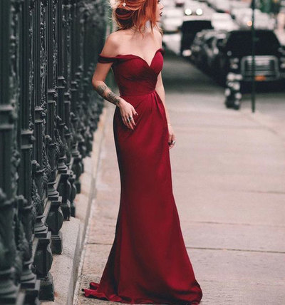 Off the Shoulder Burgundy Prom Dresses