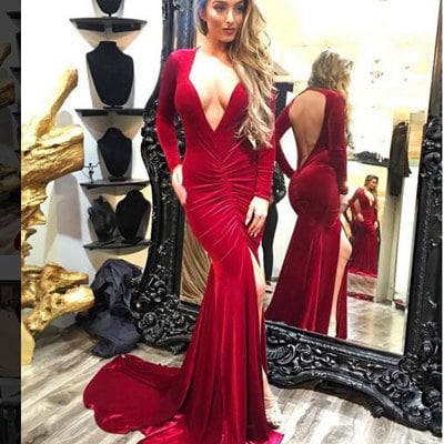 Deep v neck prom dresses backless - Thumbnail 4