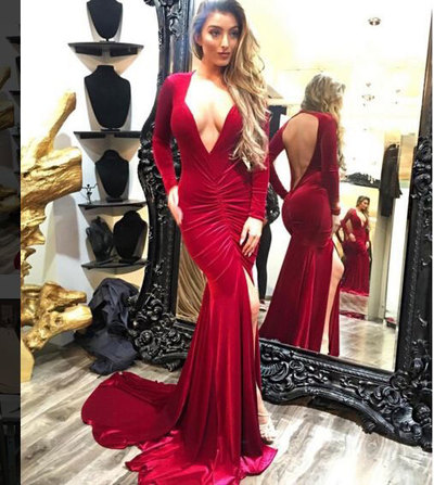 Deep V Neck Prom Dresses Backless