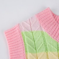 Cute Pink Rainbow Stripe Tie Dye Sleeveless V Neck Knit Vest Sweater Top Pullover Autumn Aesthetic E-Girl Kawaii Korean Japanese Harajuku Streetwear - Thumbnail 9