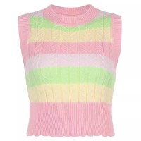 Cute Pink Rainbow Stripe Tie Dye Sleeveless V Neck Knit Vest Sweater Top Pullover Autumn Aesthetic E-Girl Kawaii Korean Japanese Harajuku Streetwear - Thumbnail 5