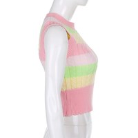 Cute Pink Rainbow Stripe Tie Dye Sleeveless V Neck Knit Vest Sweater Top Pullover Autumn Aesthetic E-Girl Kawaii Korean Japanese Harajuku Streetwear - Thumbnail 7