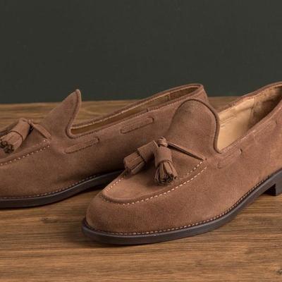 New handmade brown suede tassels loafer shoes for men - Thumbnail 2
