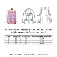 Cute Argyle V Neck Sleeveless Vest Knit Sweater Pullover Jumper Tank Top Autumn Aesthetic E-Girl Kawaii Korean Japanese Harajuku Streetwear - Thumbnail 5