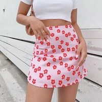 Cute 90s Vintage Pink Flower Floral Elegant A-line Boho Satin High Waisted Skirt Bottoms Aesthetic E-Girl Kawaii Korean Japanese Harajuku Streetwear - Thumbnail 2