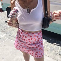 Cute 90s Vintage Pink Flower Floral Elegant A-line Boho Satin High Waisted Skirt Bottoms Aesthetic E-Girl Kawaii Korean Japanese Harajuku Streetwear - Thumbnail 3