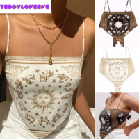 Sexy Sun Moon Zodiac Backless Camisole Lace Up Spaghetti Strap Tank Top Asymmetrical Print Aesthetic E-Girl Kawaii Korean Japanese Harajuku Streetwear - Thumbnail 2