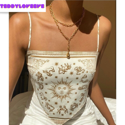 Sexy sun moon zodiac backless camisole lace up spaghetti strap tank top asymmetrical print aesthetic e-girl kawaii korean japanese harajuku streetwear - Thumbnail 4