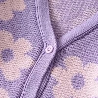 Cute Vintage 90s Purple Pink Flowers Cardigan Long Sleeve Shirt Top V Neck Sweater Jumper Aesthetic E-Girl Kawaii Korean Japanese Harajuku Streetwear - Thumbnail 6