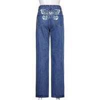 Cute 90s Buttery Print Casual Baggy Straight High Waist Mom Blue Denim Jean Bottom Pant Aesthetic E-Girl Kawaii Korean Japanese Harajuku Streetwear - Thumbnail 7