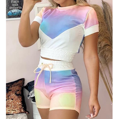 Short sleeve women's print two-piece set - Thumbnail 5