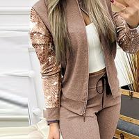 Long Sleeve Sequin Splicing Two-Piece Set - Thumbnail 2