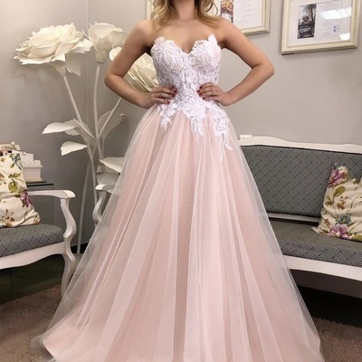 Sweet strapless blush pink tulle prom dresses with appliques - Thumbnail 3