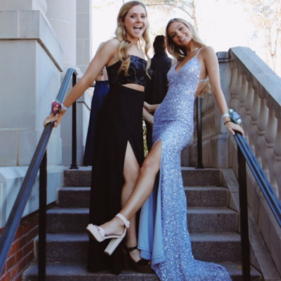 V neck sparkly mermaid blue sequins prom dress, slit party dresses - Thumbnail 5