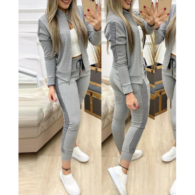 Casual plaid stitching long sleeve two-piece set - Thumbnail 5