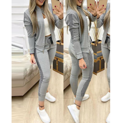 Casual Plaid Stitching Long Sleeve Two-Piece Set