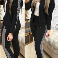Casual Plaid Stitching Long Sleeve Two-Piece Set - Thumbnail 2